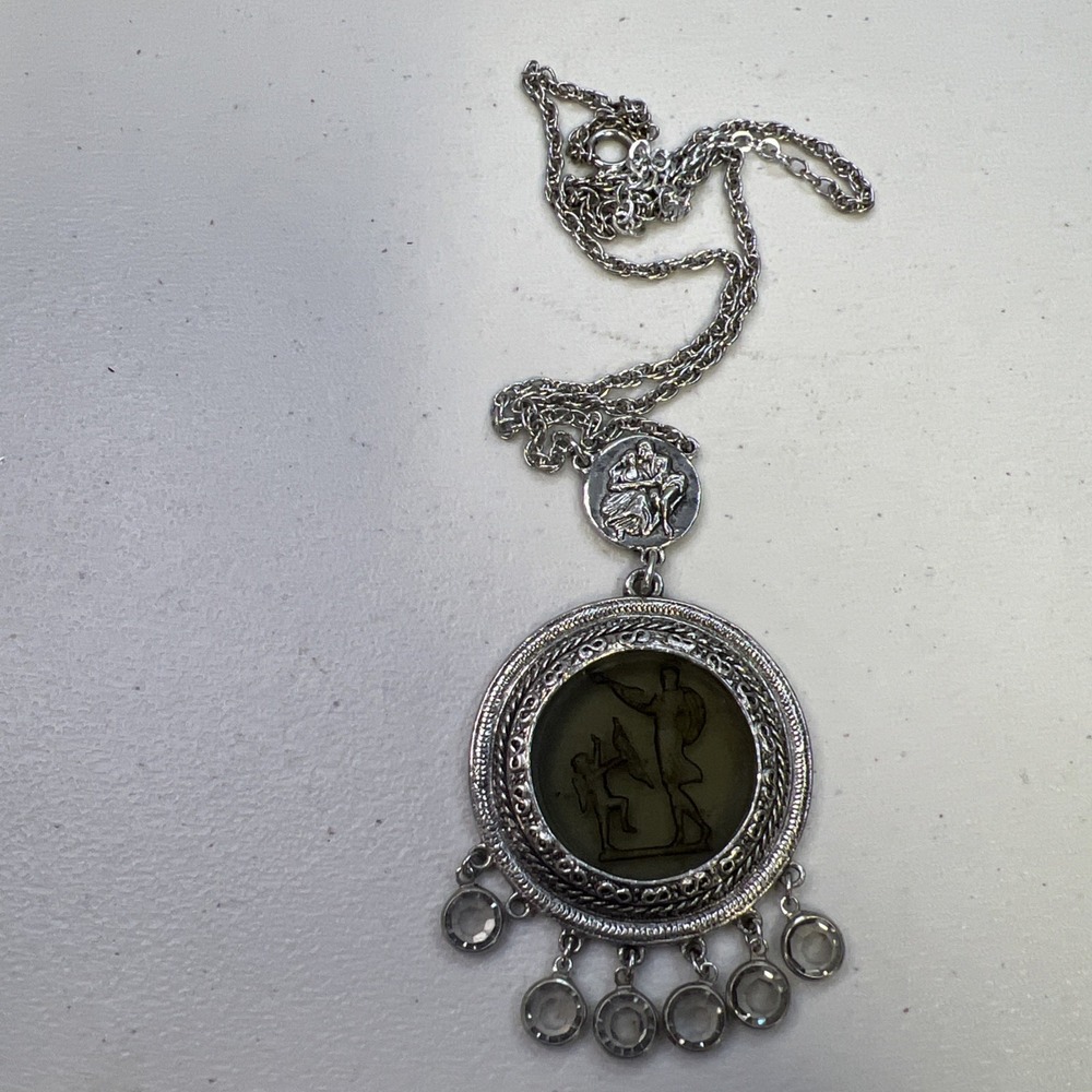 Vtg 60s Signed Goldette‎ Intaglio Cupid Venus Glass Necklace *missing dangle